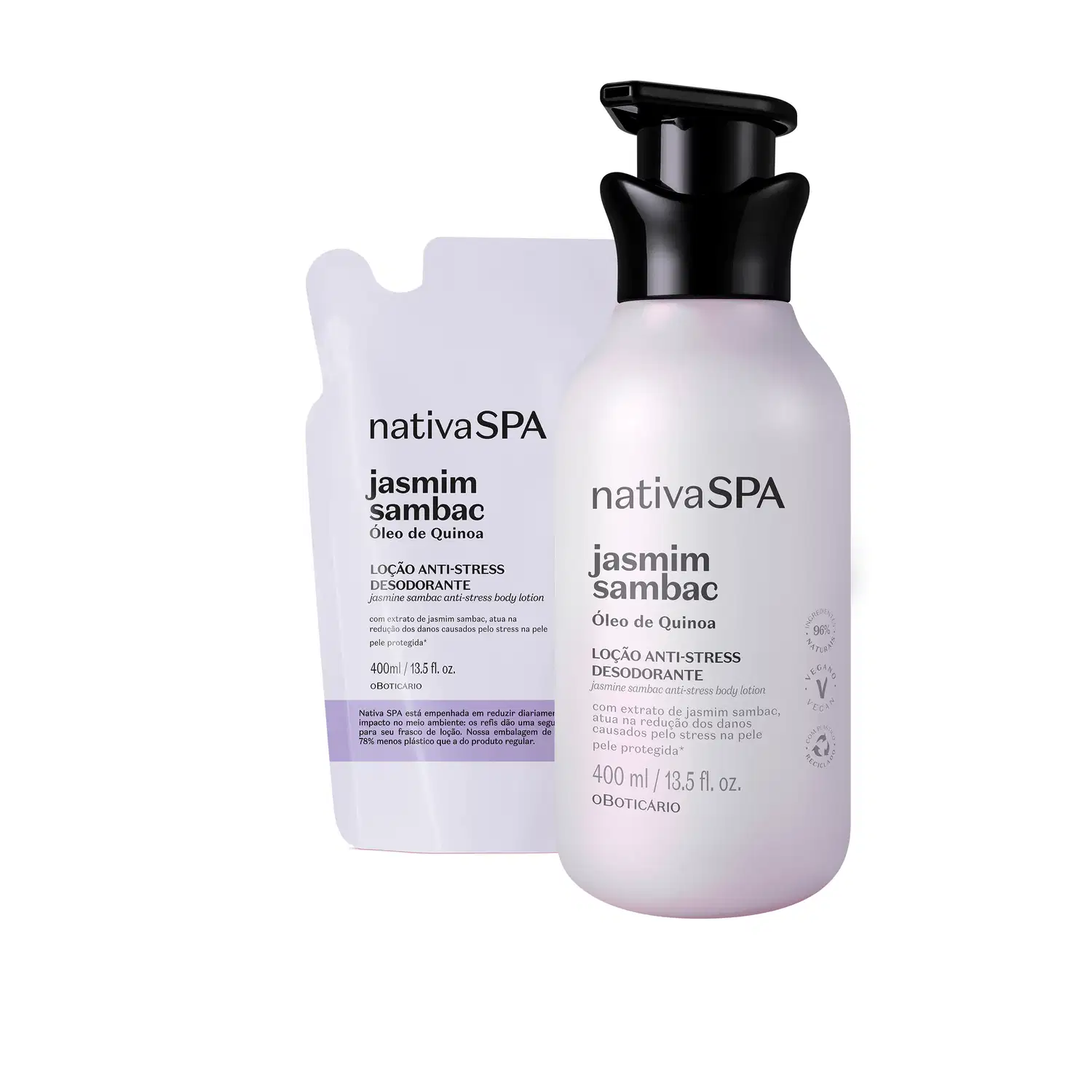 Combo Nativa SPA Jasmim Sambac: Loção Corporal 400ml + Refil 400ml