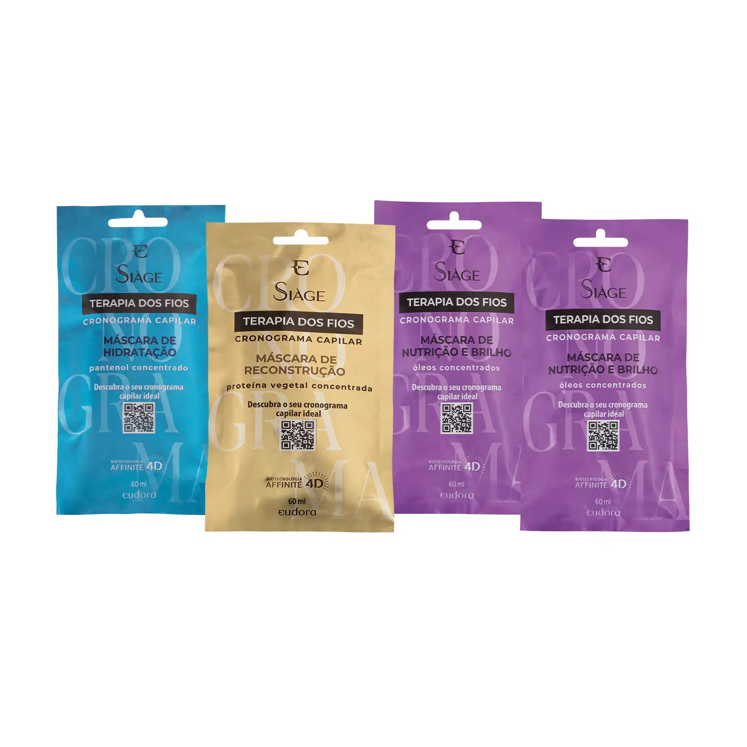 Combo Cronograma Capilar Nutrição Siàge Terapia dos Fios 60ml cada (4 itens)