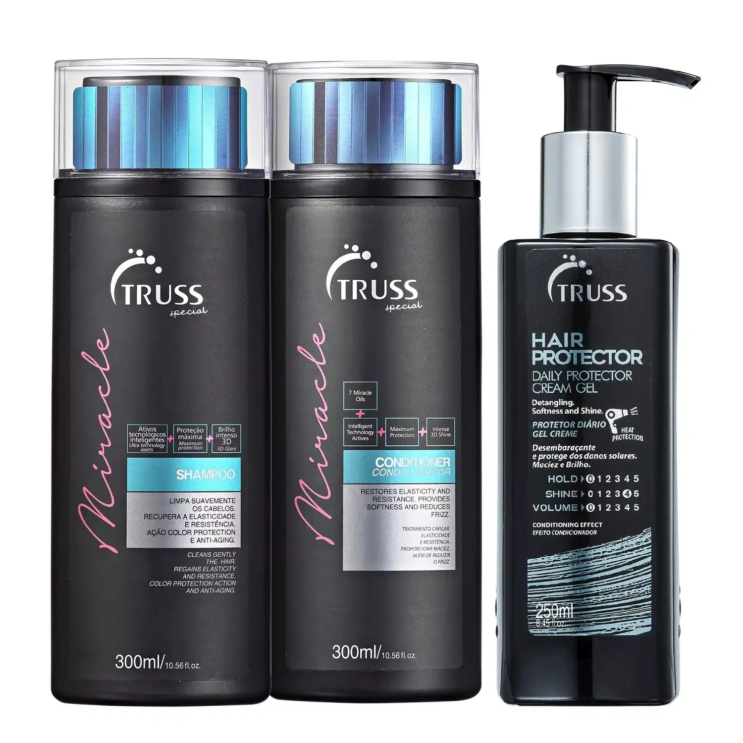 Kit Truss Miracle Shampoo 300ml + Condicionador 300ml + Hair Protector 250ml