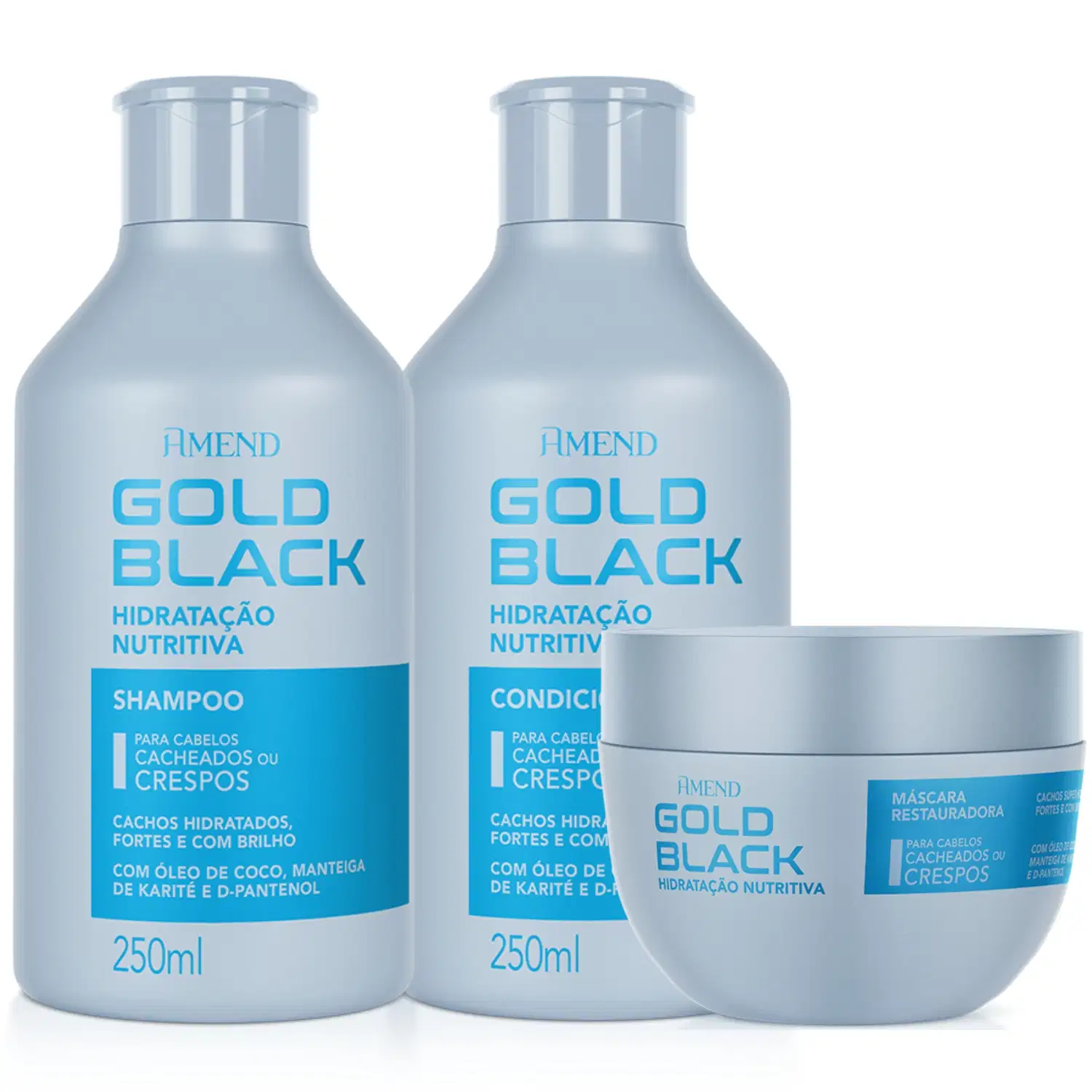 Kit Amend Gold Black Shampoo, Condicionador e Máscara para Cachos