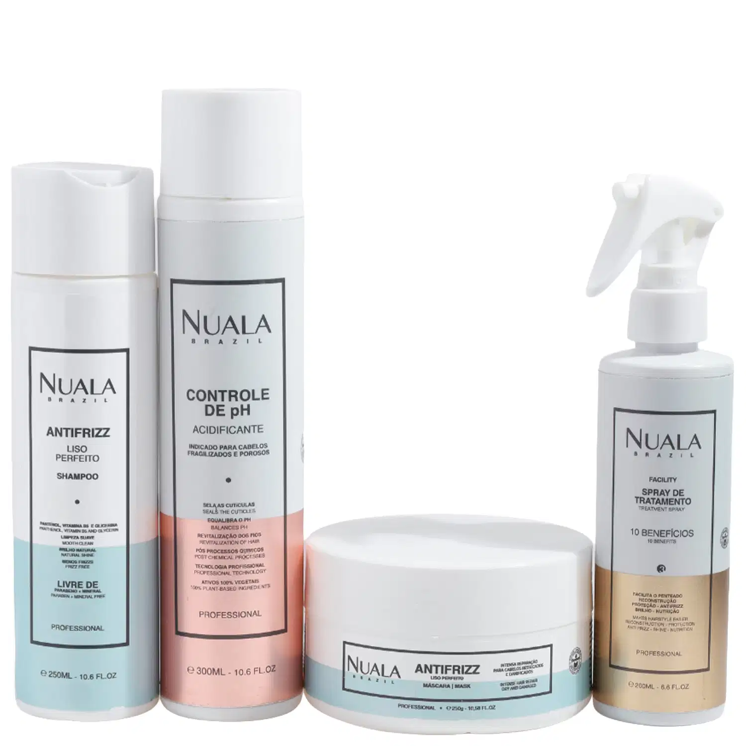 Kit Nuala Antifrizz Shampoo + Máscara + Acidificante + Leave-in (4 Produtos)