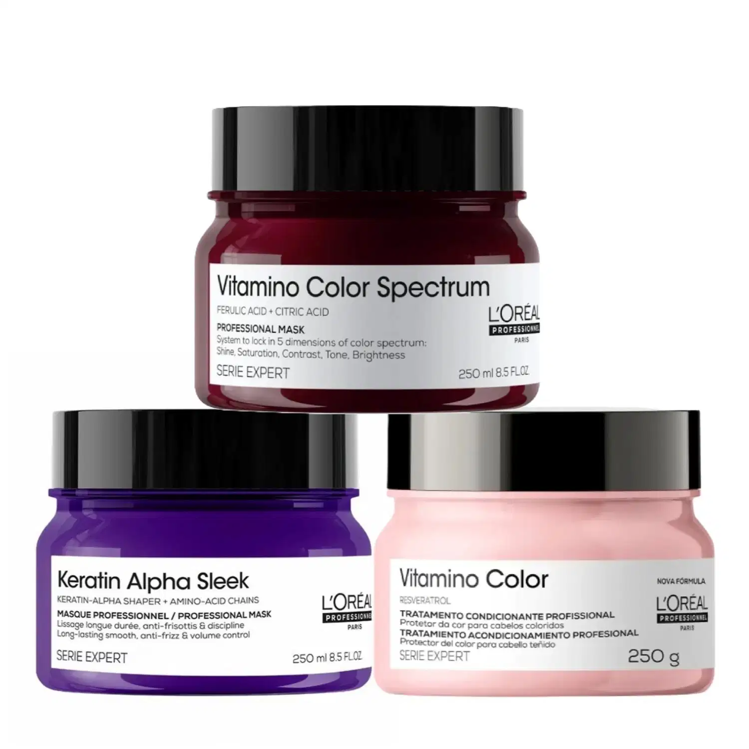 Trio Máscaras L'Oréal Professionnel para Nutrição, Proteção e Cores for Home (3 Produtos)
