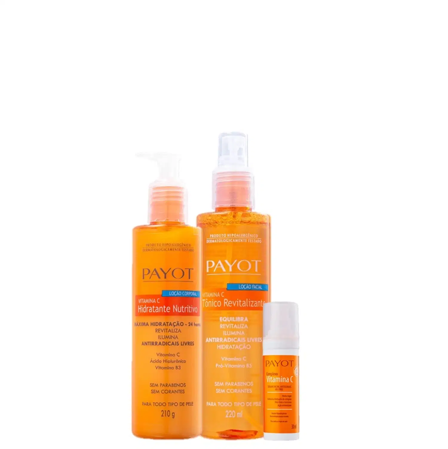 Kit Payot Complexo Vitamina C - Sérum Redutor de Linhas 30ml + Tônico Facial 220ml + Loção Hidratante Corporal 210g (3 Produtos)