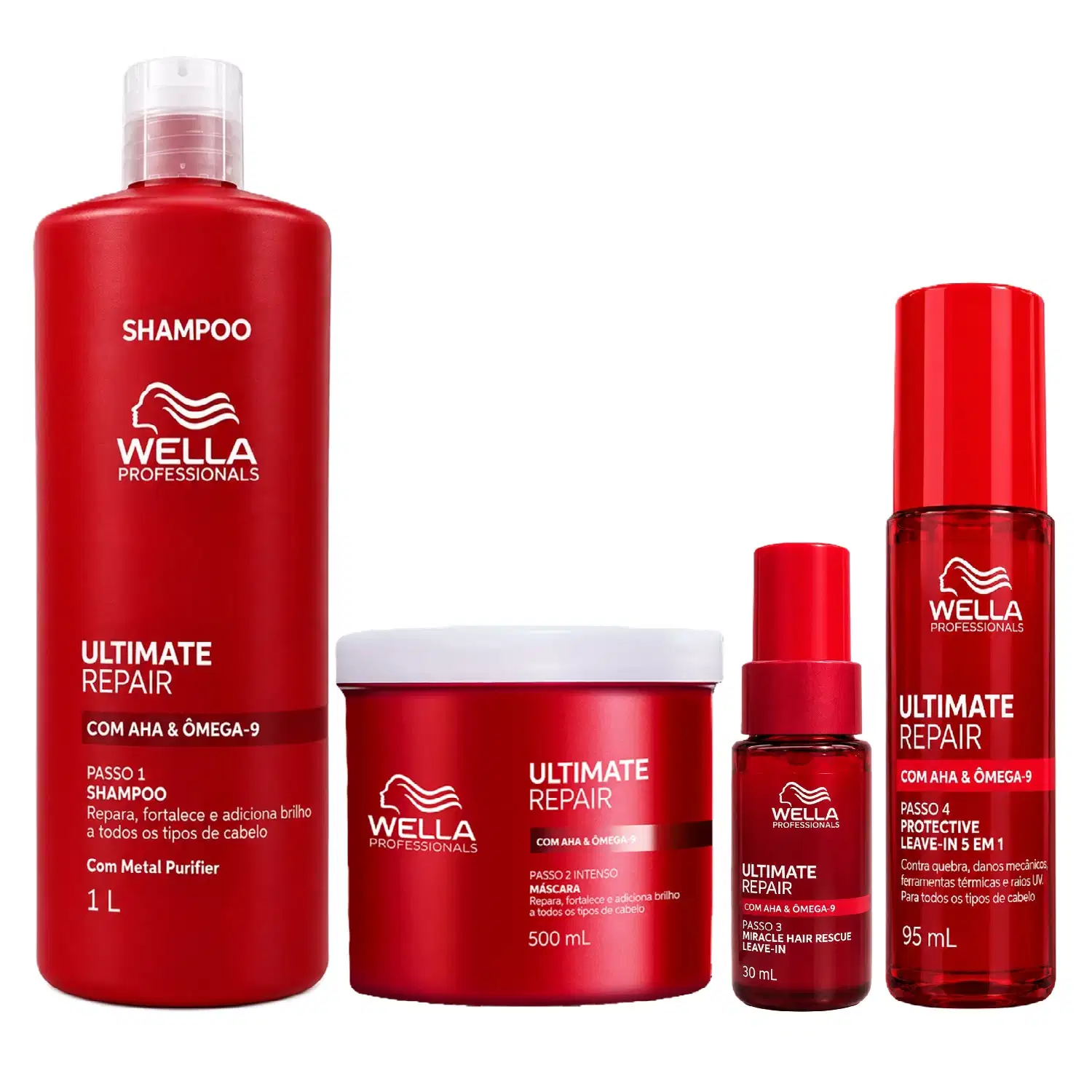 Kit Wella Ultimate Repair - Shampoo 1L + Máscara 500ml + Miracle Leave-In 30ml + 5 em 1 Protective 95ml