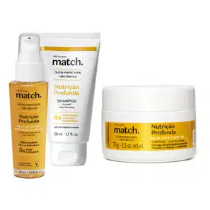 Combo Match Nutrição Profunda: Shampoo 50ml + Máscara Capilar 70g + Óleo Nutritivo Essencial Capilar 50ml