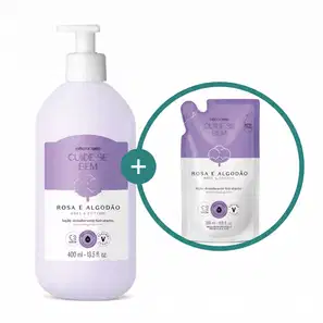 Combo Cuide-se Bem Rosa e Algodão: Loção Hidratante Corporal 400ml + Refil 350ml