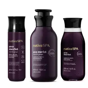 Combo Nativa Spa Uva Merlot: Loção Corporal 400ml + Body Splash 200ml + Sabonete Líquido 250ml