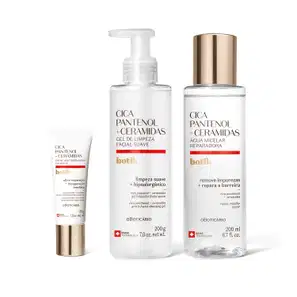 Combo Botik Cica Pantenol E Ceramidas: Gel de Limpeza Facial Suave 200g + Água Micelar Reparadora 200ml + Creme Facial Multirreparador Calmante 30g
