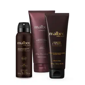Combo Malbec: Desodorante Antitranspirante 75g/125ml + Creme Pré e Pós-Barba 200g + Shower Gel Corpo e Cabelo 200g