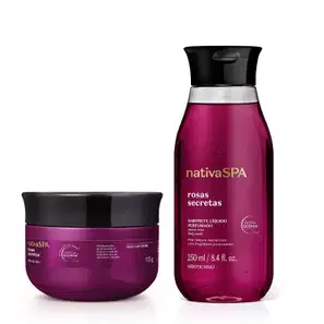 Combo Nativa SPA Rosas Secretas: Sabonete Líquido 250ml + Óleo Multifuncional Corpo E Cabelos 85ml + 1 Creme Perfumado Corporal 400ml