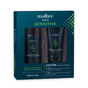 Kit Malbec Barba Sensitive: Espuma de Barbear 190g/200ml + Balm Pós Barba 100g