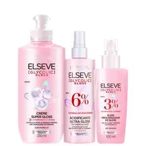 Kit Elseve L’Oréal Paris Glycolic Gloss Care Trio (3 Produtos)