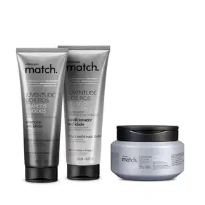 Combo Match Juventude dos Fios Brancos Tingidos: Shampoo Anti-Idade 250ml + Condicionador Anti-Idade 250ml + Máscara 250g