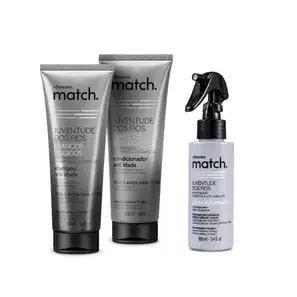 Combo Match Juventude dos Fios Brancos Tingidos: Shampoo Anti-Idade 250ml + Condicionador Anti-Idade 250ml + Spray Volumador 100ml