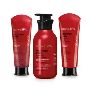 Combo Nativa SPA Morango Ruby: Sabonete Líquido 200ml + Esfoliante Corporal 175g + Loção Corporal 400ml