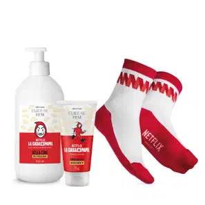 Combo Netflix La Casa de Papel: Máscara Para Os Pés 75g + Meia Netflix + Loção Hidratante 400ml