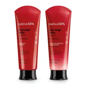 Combo Presente Nativa SPA Morango Ruby: Loção Antioxidante Desodorante Corporal 200ml + Sabonete Líquido Corporal 200ml