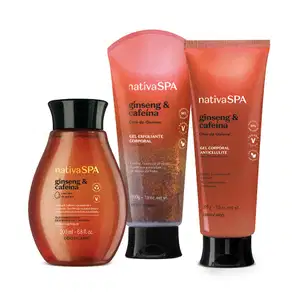 Combo Nativa SPA Ginseng e Cafeína: Óleo Hidratante 200ml + Gel Esfoliante 200g + Gel Corporal 200g