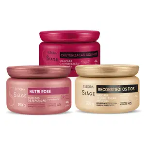 Combo Cronograma Capilar Siàge: Cauterização dos Fios 250g + Reconstrói os Fios 250g + Nutri Rosé 250g