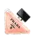 Frasco de perfume Prada com design triangular em vidro transparente, contendo líquido de cor rosa clara. O rótulo preto destaca o nome da marca "PRADA" em letras brancas.