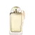 Frasco retangular de vidro transparente com detalhes dourados. Tem linhas verticais salientes, o nome "Chloé" está gravado na parte superior e na parte inferior está escrito "Love Story" em letras douradas. Há uma tampa arredondada dourada com uma alça.