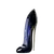 Frasco do perfume Good Girl da Carolina Herrera, em tons de preto e azul com design elegante e sofisticado em formato de salto agulha. 