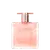 Frasco de perfume Idôle Lancôme com design elegante e minimalista em tons de rosa e dourado. Embalagem retangular com tampa e bomba dispensadora. Produto com aparência luxuosa e sofisticada.