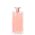 Frasco de perfume Idôle Lancôme de cor rosa claro, com tampa e corpo em formato retangular. Rótulo com nome da marca e informações do produto visíveis.