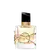 Frasco de perfume Yves Saint Laurent com design elegante e moderno. Embalagem de vidro transparente com detalhes dourados, incluindo tampa e estrutura metálica. Rótulo preto com logotipo da marca em destaque.