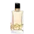 Frasco de perfume Libre Yves Saint Laurent com design elegante e sofisticado. Embalagem de vidro transparente com detalhes dourados, tampa preta e rótulo com logotipo da marca.