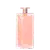 Frasco de perfume Idôle Lancôme de formato retangular, com tampa rosada e corpo transparente contendo um líquido de tonalidade rosa clara. O rótulo apresenta o nome da marca em destaque.