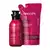 Dois itens da marca Nativa SPA Ameixa na cor rosa vibrante com letras douradas, brancas e pretas, sendo um frasco de 400ml com bomba dosadora preta de loção hidratante corporal e um refil em sachê de 400ml do mesmo produto.